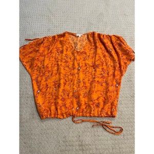 Alexis Orange Silk Blouse Drawstring Waist and Shoulders size Medium